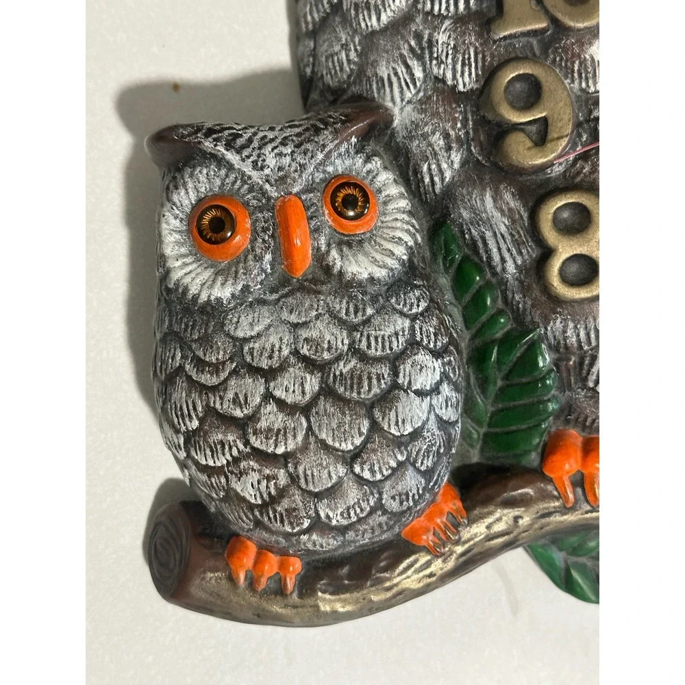 VTG Handmade Ceramic 3 Owl Family On Branch Wall Clock Retro 1975 Boho Works!